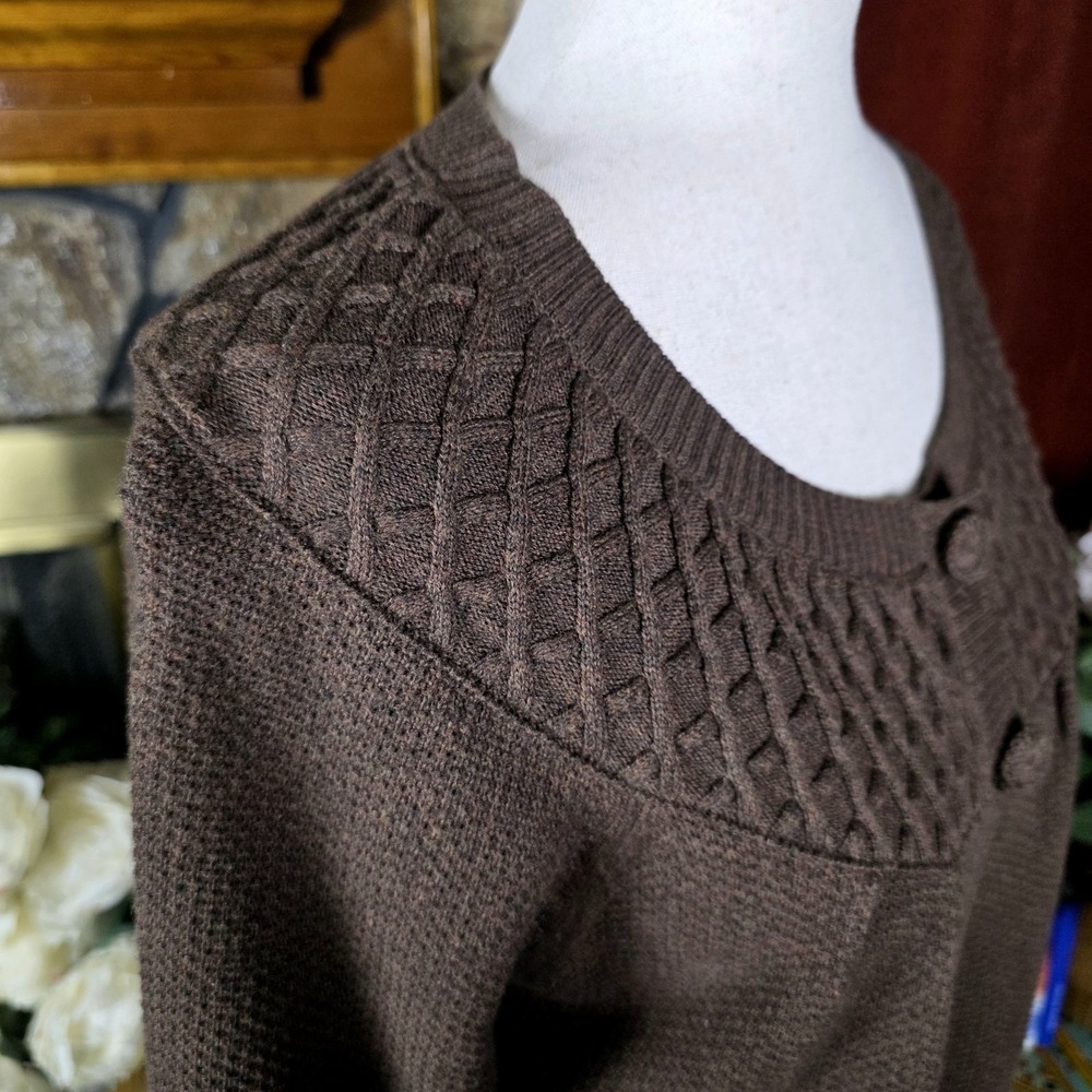Croft & Barrow Cabincore Cable Knit Neutral Sweater Lagenlook‎ 100% Cotton Large - Picture 8 of 14